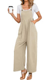 Chouyatou Women's Summer Wide Leg Bib Linen Overalls Palazzo Pants Casual Linen Jumpsuits