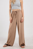 Chouyatou Wide Leg Linen Pants for Women Casual Loose Fit High Waisted Pants with Drawstrings