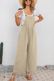 Chouyatou Women's Summer Wide Leg Bib Linen Overalls Palazzo Pants Casual Linen Jumpsuits