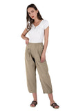Chouyatou Women's Cropped Harem Pants Elastic Waist Casual Loose Fit Cotton Linen Capris with Pockets