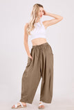 Chouyatou Womens Baggy Linen Pants Casual Loose Fit Drawstring Wide Leg Harem Pants with Pocket