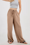 Chouyatou Wide Leg Linen Pants for Women Casual Loose Fit High Waisted Pants with Drawstrings