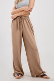 Chouyatou Wide Leg Linen Pants for Women Casual Loose Fit High Waisted Pants with Drawstrings