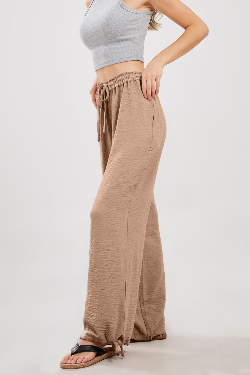 Chouyatou Wide Leg Linen Pants for Women Casual Loose Fit High Waisted Pants with Drawstrings