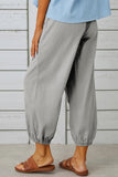 Chouyatou Women Cotton and Linen Drawstring Capri Pants Casual High Waist Pocket Cropped Pants