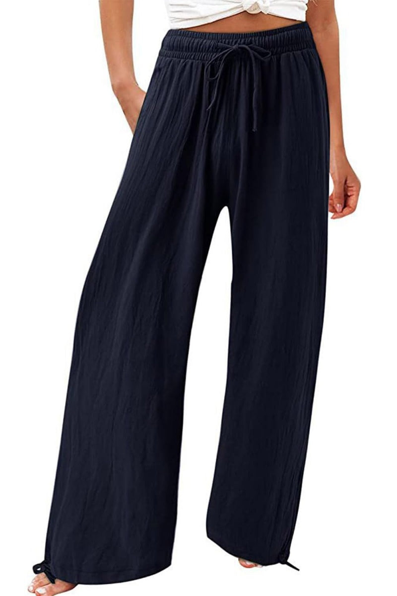 Chouyatou Wide Leg Linen Pants for Women Casual Loose Fit High Waisted Pants with Drawstrings