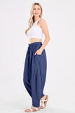 Chouyatou Womens Baggy Linen Pants Casual Loose Fit Drawstring Wide Leg Harem Pants with Pocket