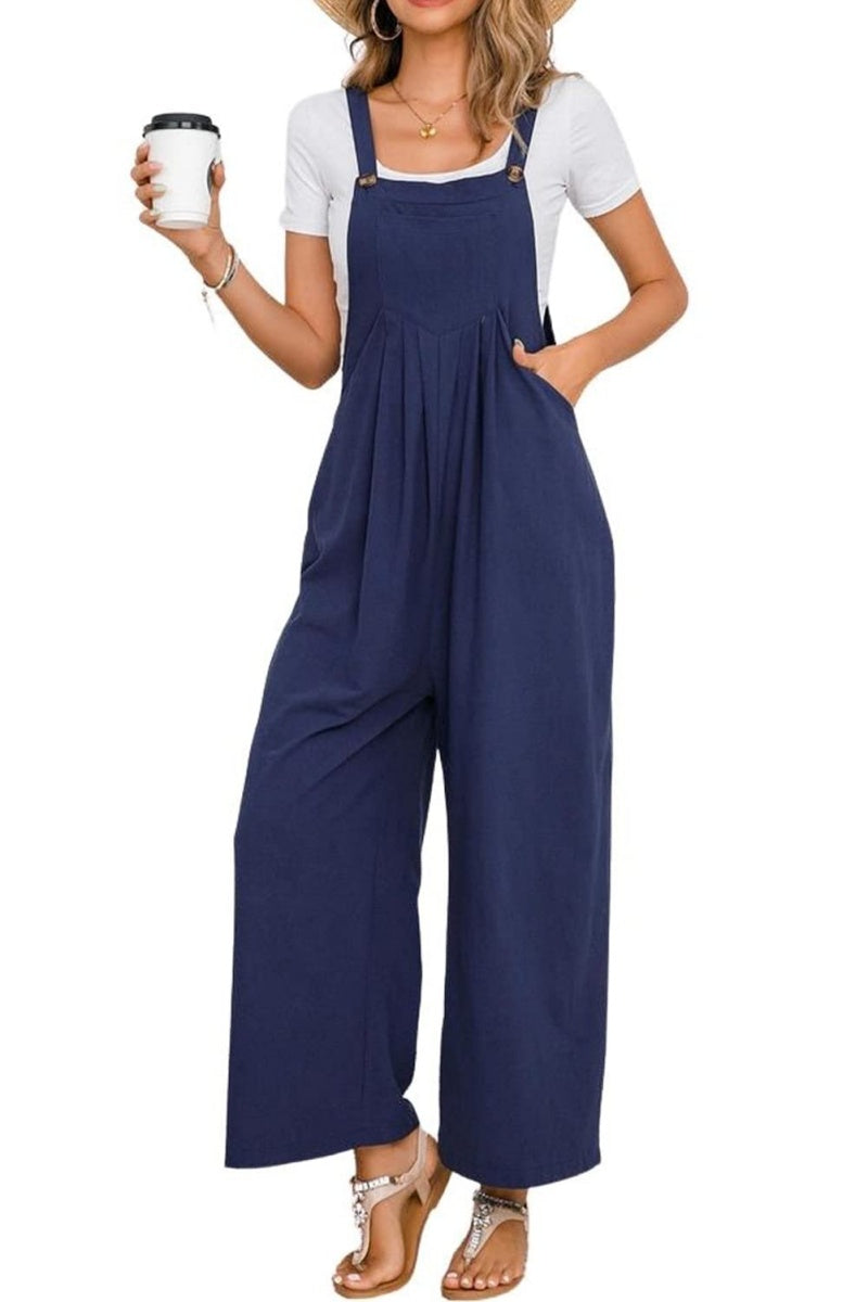 Chouyatou Women's Summer Wide Leg Bib Linen Overalls Palazzo Pants Casual Linen Jumpsuits