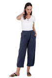 Chouyatou Women's Cropped Harem Pants Elastic Waist Casual Loose Fit Cotton Linen Capris with Pockets