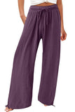 Chouyatou Wide Leg Linen Pants for Women Casual Loose Fit High Waisted Pants with Drawstrings