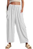 Chouyatou Womens Baggy Linen Pants Casual Loose Fit Drawstring Wide Leg Harem Pants with Pocket