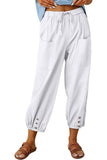 Chouyatou Women Cotton and Linen Drawstring Capri Pants Casual High Waist Pocket Cropped Pants