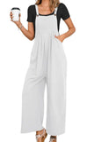 Chouyatou Women's Summer Wide Leg Bib Linen Overalls Palazzo Pants Casual Linen Jumpsuits