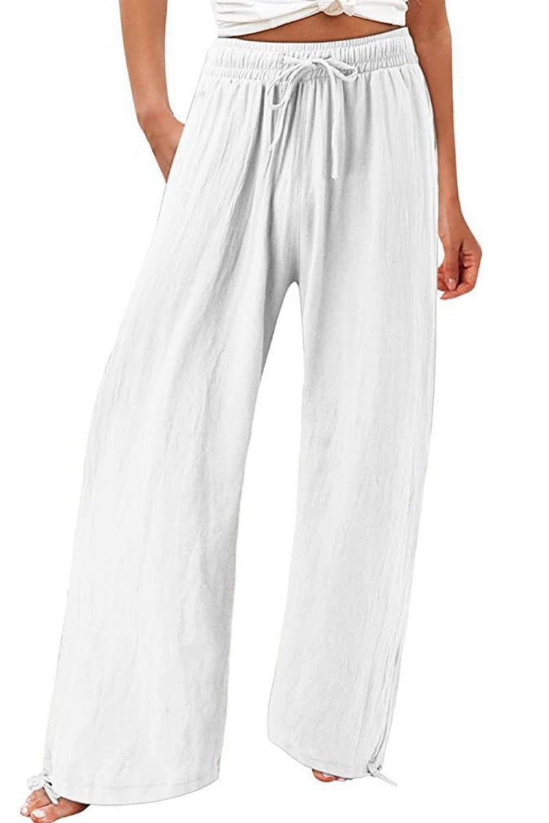 Chouyatou Wide Leg Linen Pants for Women Casual Loose Fit High Waisted Pants with Drawstrings