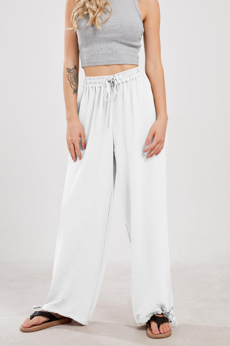Chouyatou Wide Leg Linen Pants for Women Casual Loose Fit High Waisted Pants with Drawstrings