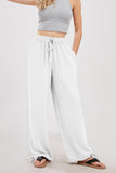 Chouyatou Wide Leg Linen Pants for Women Casual Loose Fit High Waisted Pants with Drawstrings