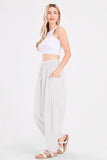 Chouyatou Womens Baggy Linen Pants Casual Loose Fit Drawstring Wide Leg Harem Pants with Pocket