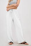 Chouyatou Wide Leg Linen Pants for Women Casual Loose Fit High Waisted Pants with Drawstrings