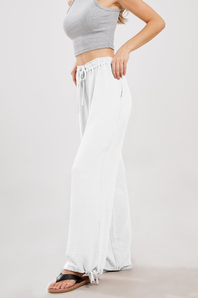 Chouyatou Wide Leg Linen Pants for Women Casual Loose Fit High Waisted Pants with Drawstrings