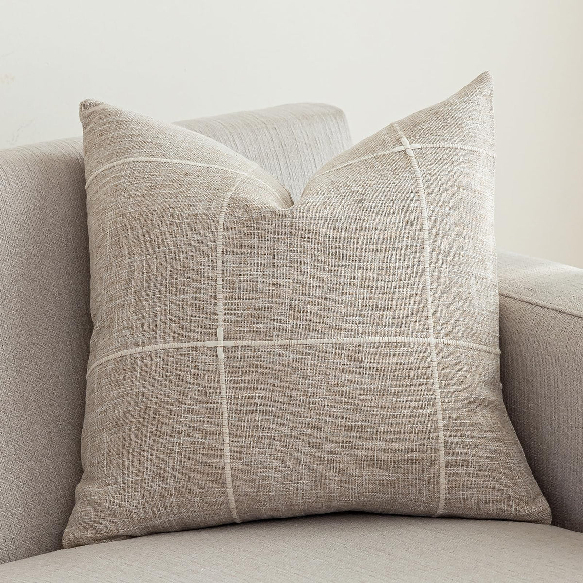 VGAMEX Cotton Linen Decorative Throw Pillow Covers Rustic Lattice Embroidery Square Cushion Cover Pillowcase for Sofa Bedroom Couch