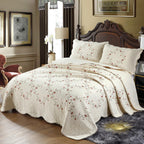 VGAMEX 3 Piece Embroidered Quilts Set Full/Queen Size Reversible Quilted Bedspread Coverlet Elegant Floral Pattern Cotton Bedding Cover with 2 Pillow Shams
