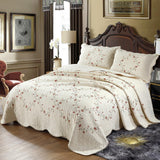 VGAMEX 3 Piece Embroidered Quilts Set Full/Queen Size Reversible Quilted Bedspread Coverlet Elegant Floral Pattern Cotton Bedding Cover with 2 Pillow Shams