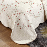 VGAMEX 3 Piece Embroidered Quilts Set Full/Queen Size Reversible Quilted Bedspread Coverlet Elegant Floral Pattern Cotton Bedding Cover with 2 Pillow Shams