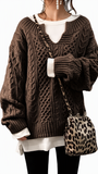 Chouyatou Women's Winter Chunky V Neck Long Sleeve Loose Cable Knit Sweater Pullover