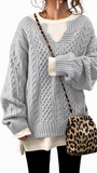 Chouyatou Women's Winter Chunky V Neck Long Sleeve Loose Cable Knit Sweater Pullover