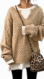 Chouyatou Women's Winter Chunky V Neck Long Sleeve Loose Cable Knit Sweater Pullover