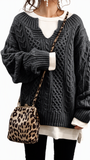 Chouyatou Women's Winter Chunky V Neck Long Sleeve Loose Cable Knit Sweater Pullover