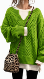 Chouyatou Women's Winter Chunky V Neck Long Sleeve Loose Cable Knit Sweater Pullover