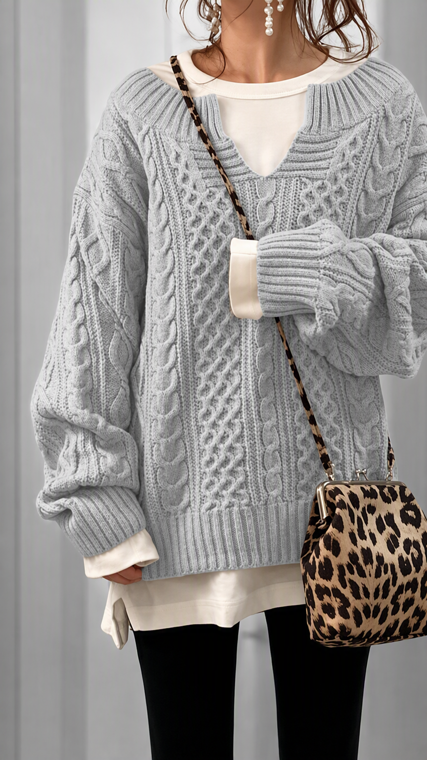 Chouyatou Women's Winter Chunky V Neck Long Sleeve Loose Cable Knit Sweater Pullover