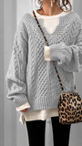 Chouyatou Women's Winter Chunky V Neck Long Sleeve Loose Cable Knit Sweater Pullover