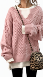 Chouyatou Women's Winter Chunky V Neck Long Sleeve Loose Cable Knit Sweater Pullover