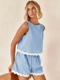 Chouyatou Women's 2 Piece Summer Beach Vacation Outfits Cropped Tank Top High Waist Shorts Set Tracksuit
