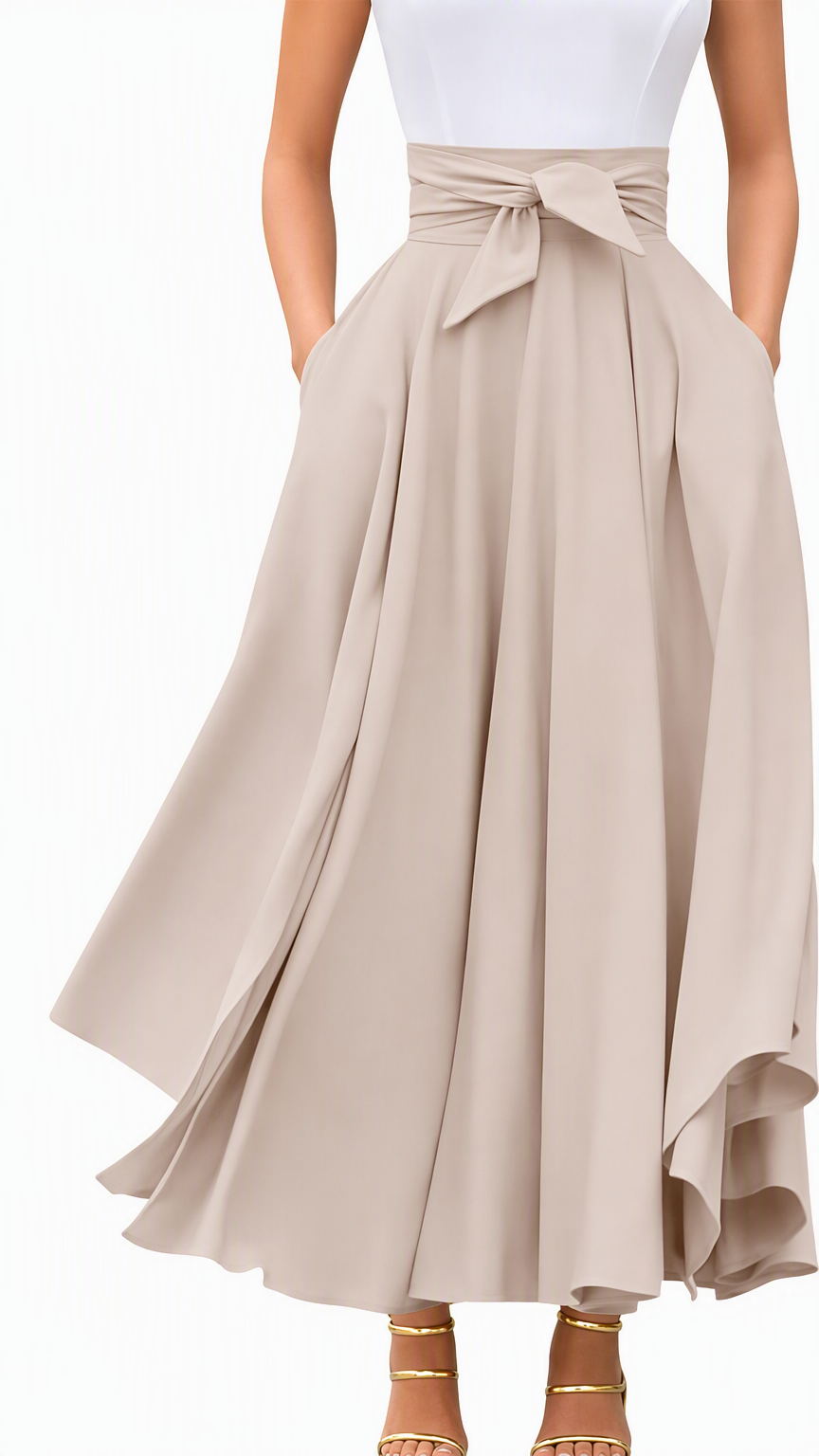 Chouyatou Women's Elegant High Waisted Side Slit Irregular Bohemian Maxi Skirt with Pockets