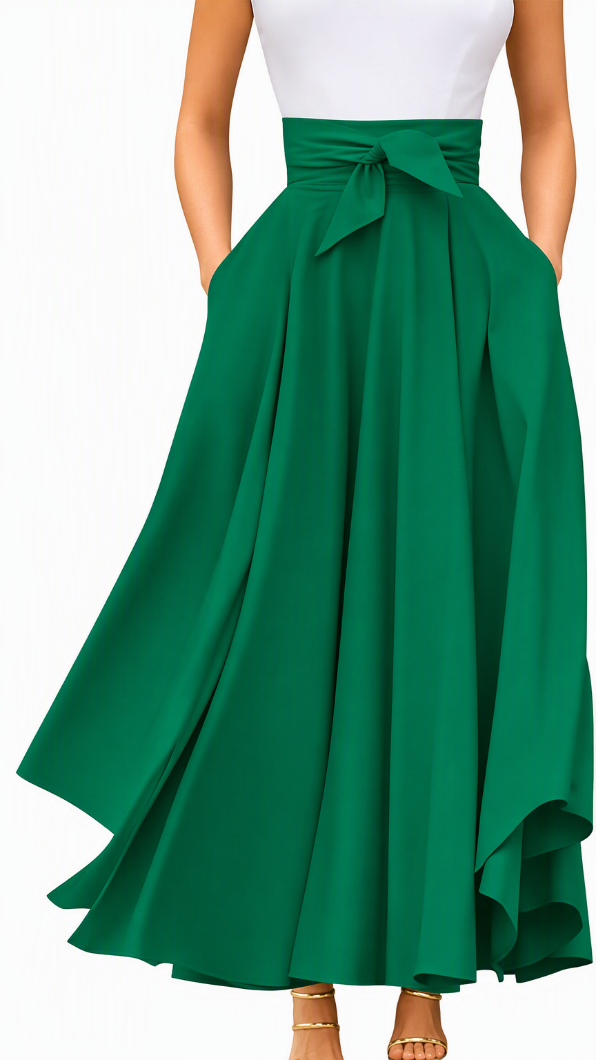 Chouyatou Women's Elegant High Waisted Side Slit Irregular Bohemian Maxi Skirt with Pockets