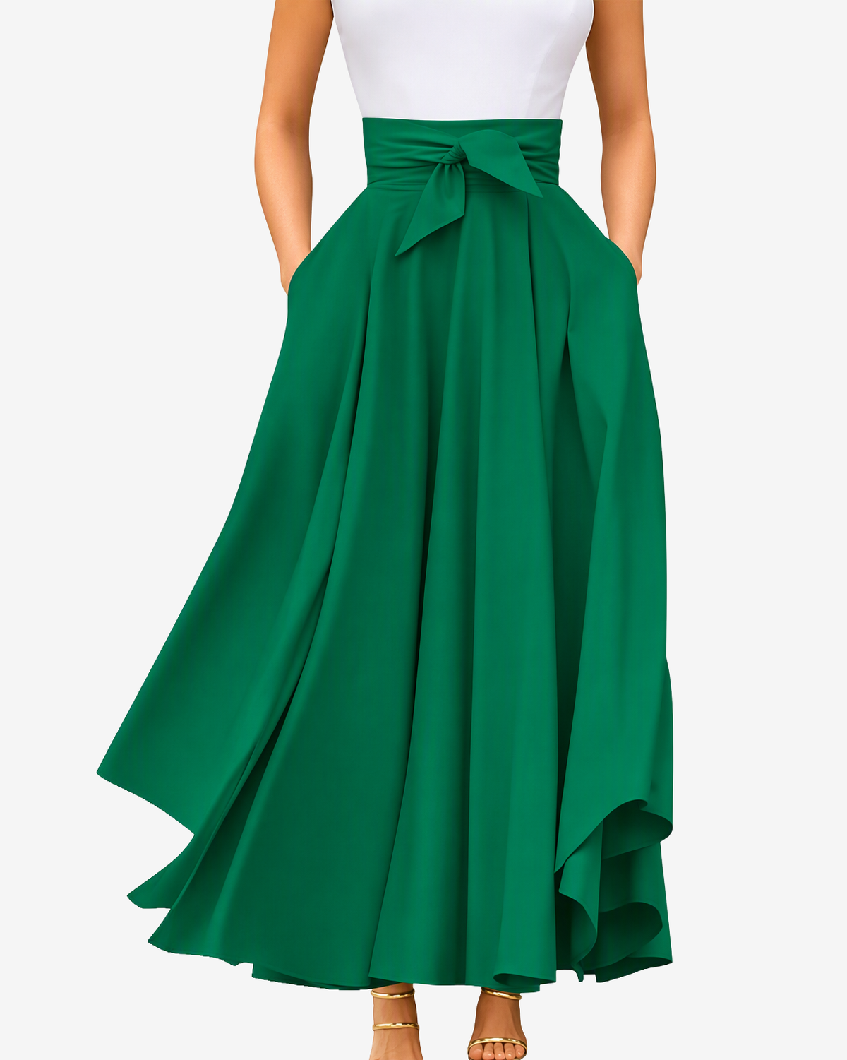 Chouyatou Women's Elegant High Waisted Side Slit Irregular Bohemian Maxi Skirt with Pockets