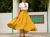 Chouyatou Women's Elegant High Waisted Side Slit Irregular Bohemian Maxi Skirt with Pockets