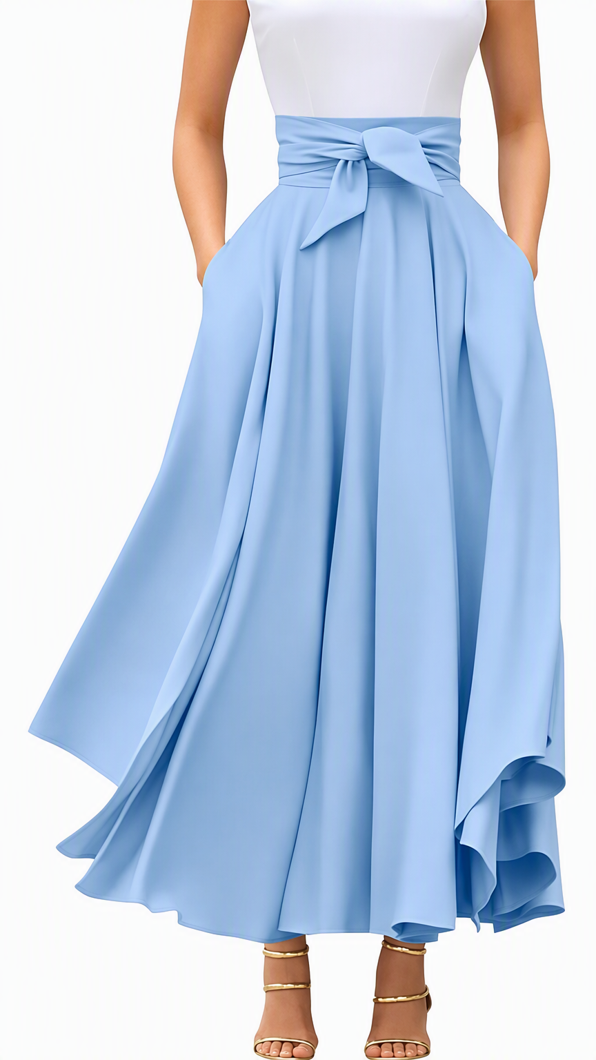 Chouyatou Women's Elegant High Waisted Side Slit Irregular Bohemian Maxi Skirt with Pockets