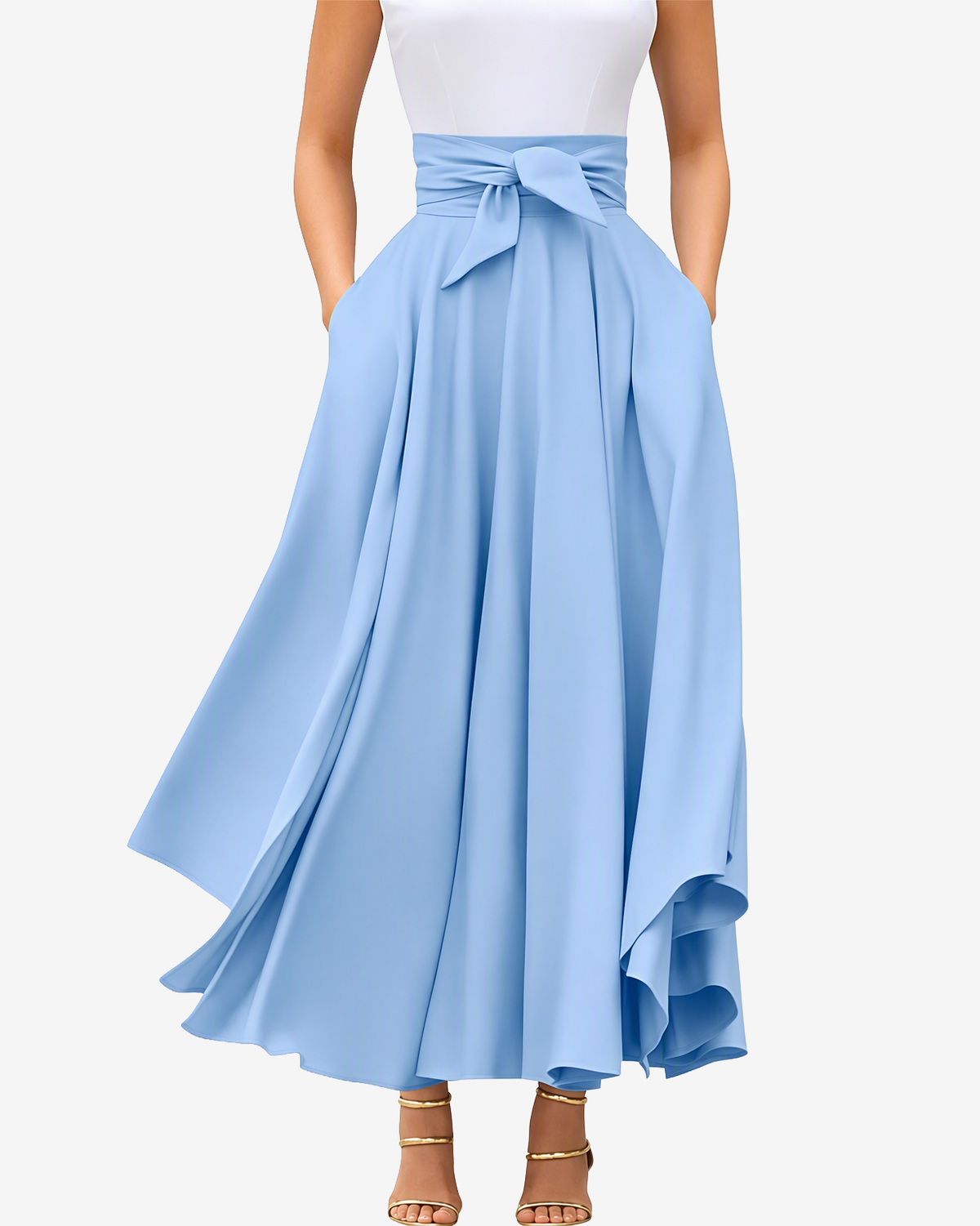 Chouyatou Women's Elegant High Waisted Side Slit Irregular Bohemian Maxi Skirt with Pockets