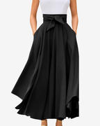 Chouyatou Women's Elegant High Waisted Side Slit Irregular Bohemian Maxi Skirt with Pockets