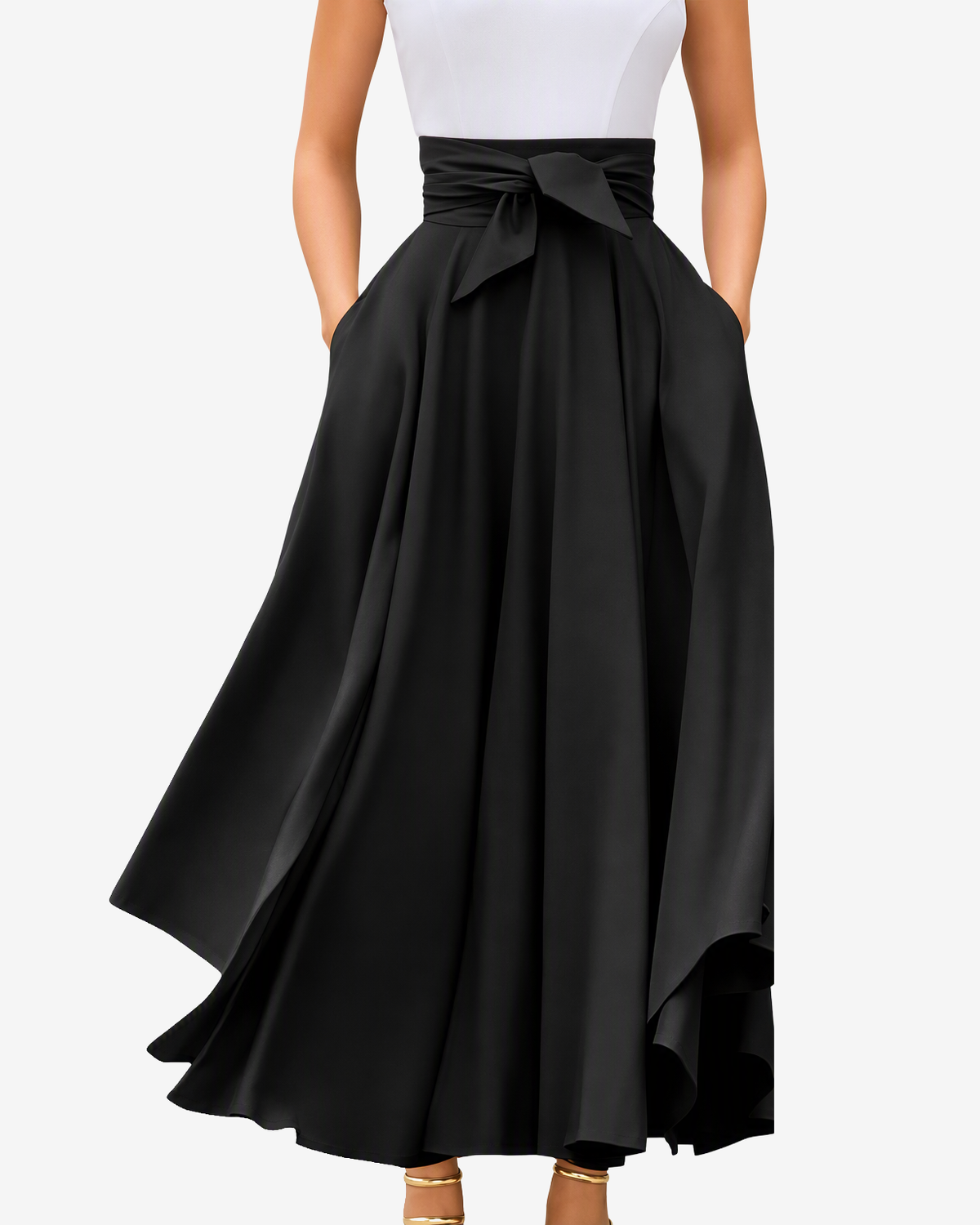 Chouyatou Women's Elegant High Waisted Side Slit Irregular Bohemian Maxi Skirt with Pockets