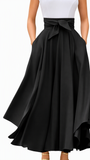 Chouyatou Women's Elegant High Waisted Side Slit Irregular Bohemian Maxi Skirt with Pockets
