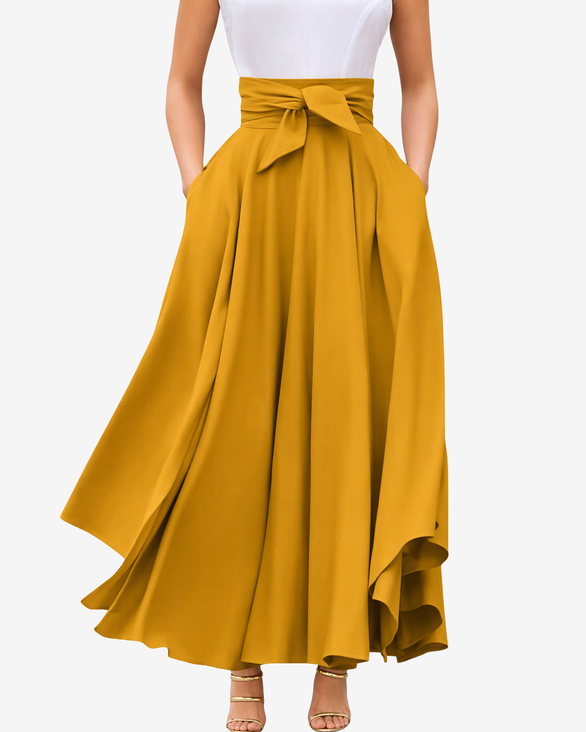 Chouyatou Women's Elegant High Waisted Side Slit Irregular Bohemian Maxi Skirt with Pockets