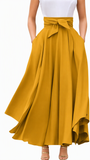 Chouyatou Women's Elegant High Waisted Side Slit Irregular Bohemian Maxi Skirt with Pockets