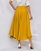 Chouyatou Women's Elegant High Waisted Side Slit Irregular Bohemian Maxi Skirt with Pockets