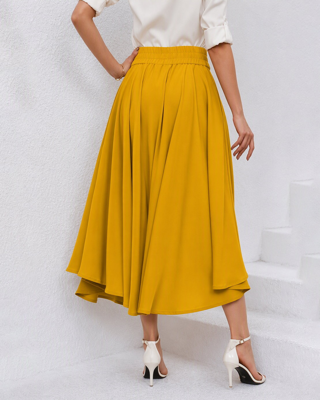 Chouyatou Women's Elegant High Waisted Side Slit Irregular Bohemian Maxi Skirt with Pockets