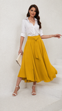 Chouyatou Women's Elegant High Waisted Side Slit Irregular Bohemian Maxi Skirt with Pockets